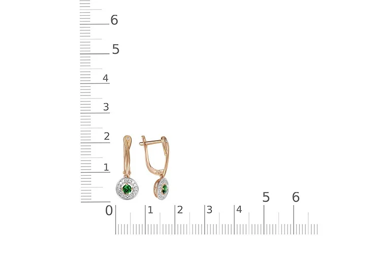 Серьги из красного золота с 36 фианитами