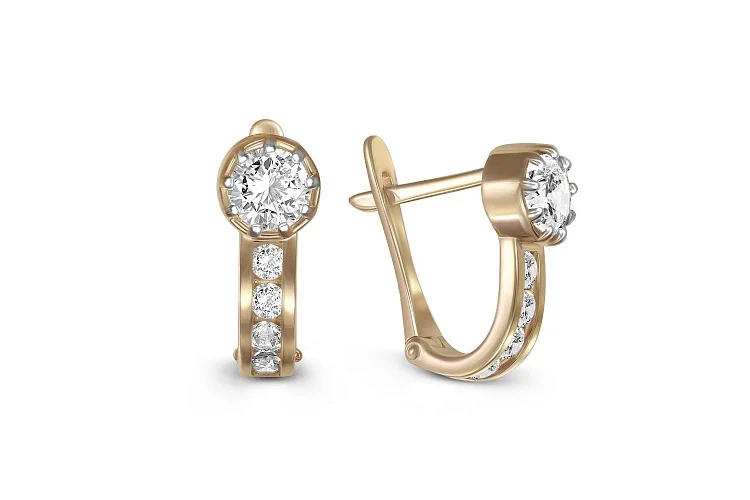 Серьги детские из жёлтого золота с 10 фианитами