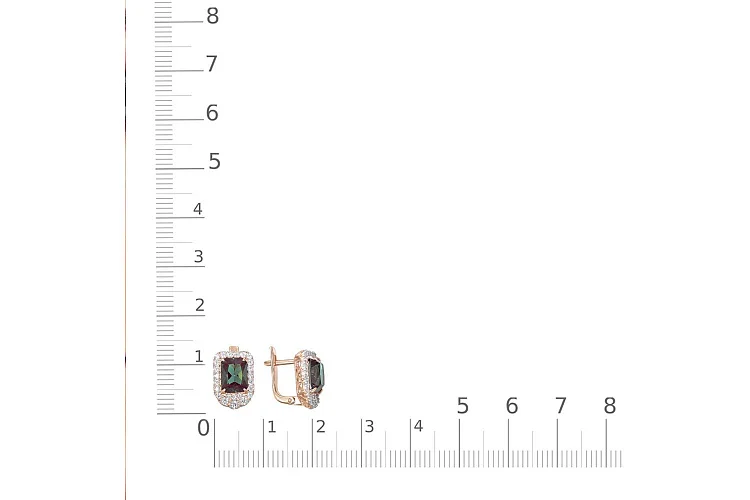 Серьги из красного золота с 2 александритами и 48 фианитами