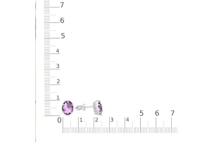 Серьги-пусеты из белого золота с 2 аметистами