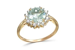 Кольцо из жёлтого золота с празиолитом и 16 фианитами