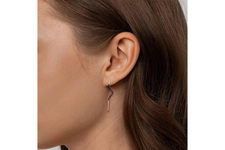 Серьги-пусеты из красного золота с 33 фианитами