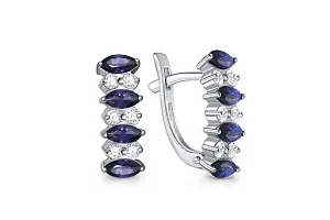 Серьги Дорожки из белого золота с 8 сапфирами и 12 бриллиантами