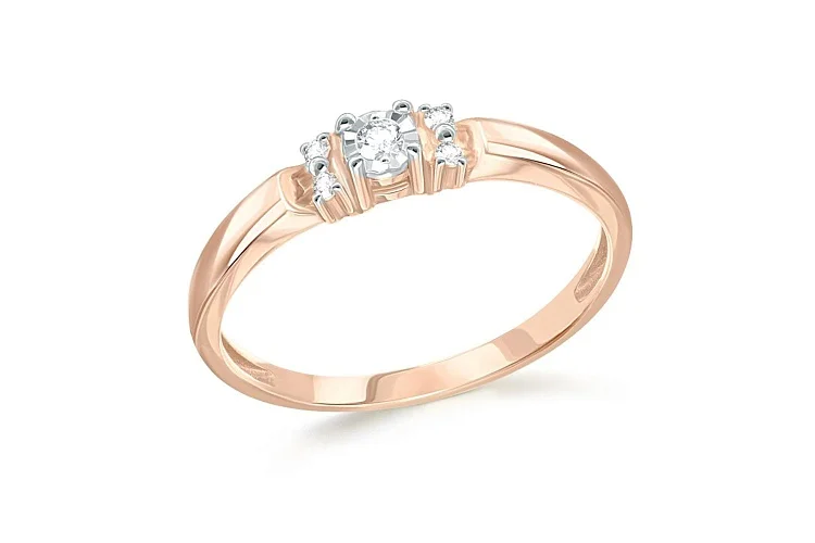 Кольцо из красного золота с 5 бриллиантами