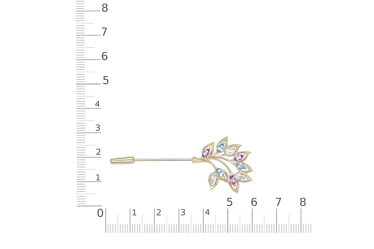 Брошь Цветок из жёлтого золота с аметистами, топазами sky и топазами swiss