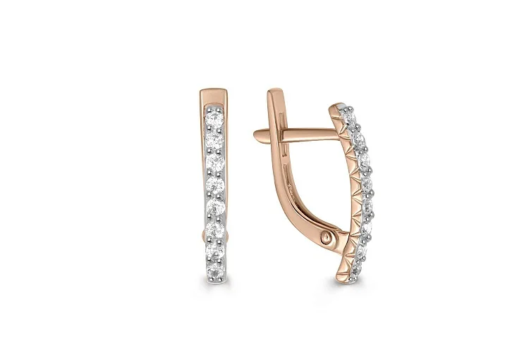 Серьги Дорожки из красного золота с 16 фианитами