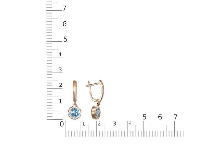 Серьги из красного золота с 2 топазами swiss и 16 фианитами