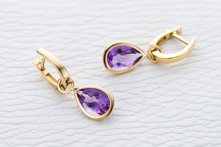 Серьги-трансформеры из жёлтого золота с 2 аметистами