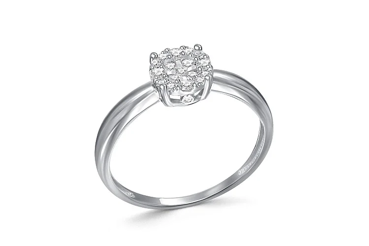 Кольцо Малинка из белого золота с 19 бриллиантами