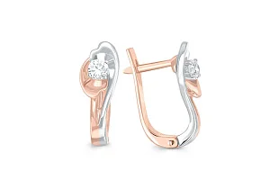 Серьги Цветы из красного золота с 2 фианитами