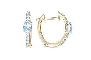 Серьги из жёлтого золота с 2 топазами sky и 16 фианитами