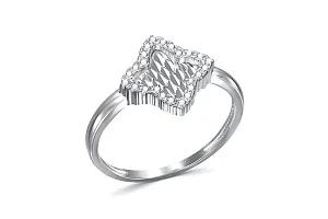 Кольцо Клевер из белого золота с 24 фианитами