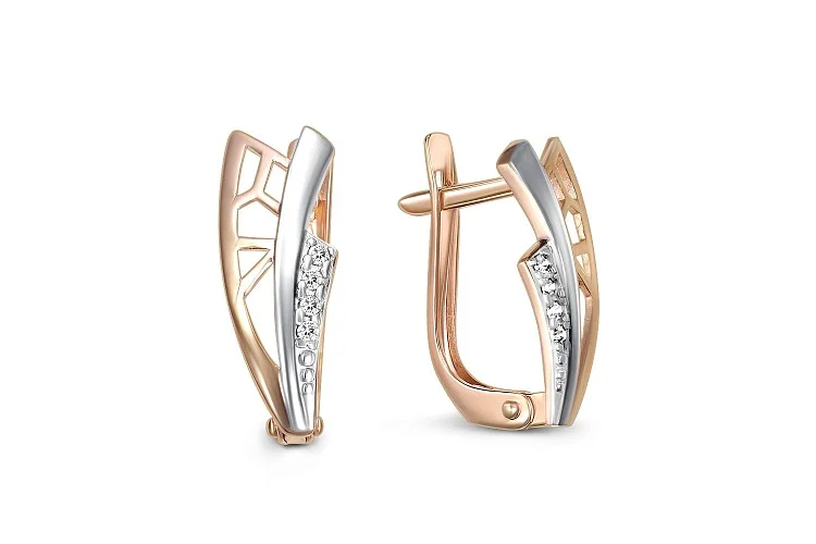 Серьги из красного золота с 8 фианитами