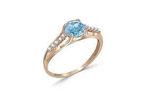 Кольцо из красного золота с топазом swiss и 10 фианитами