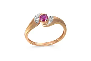 Кольцо из красного золота с корундом и 14 бриллиантами