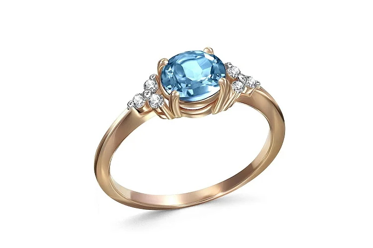 Кольцо из красного золота с топазом swiss и 6 фианитами