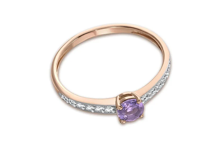 Кольцо из красного золота с аметистом и 12 фианитами