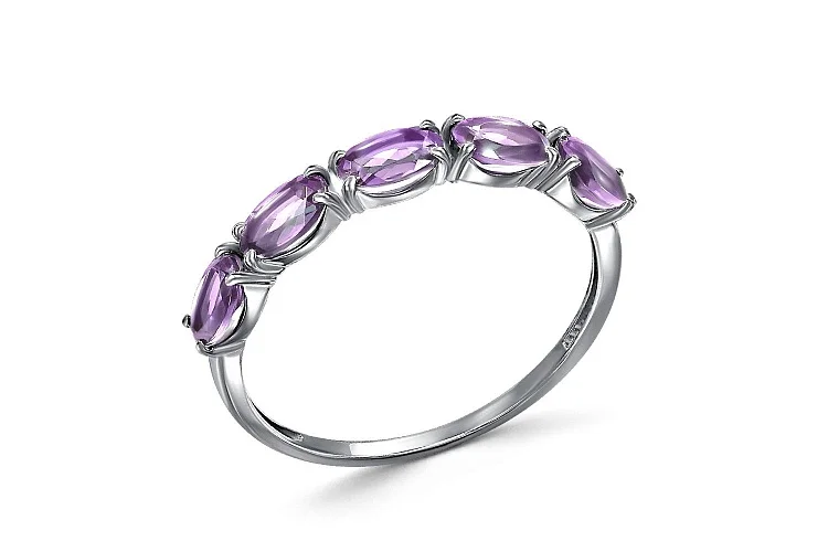 Кольцо Дорожка из белого золота с 5 аметистами