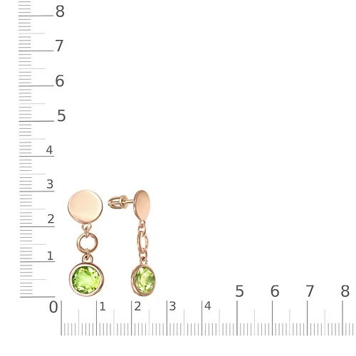 Серьги-пусеты из красного золота с 2 хризолитами