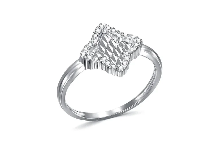 Кольцо Клевер из белого золота с 24 фианитами