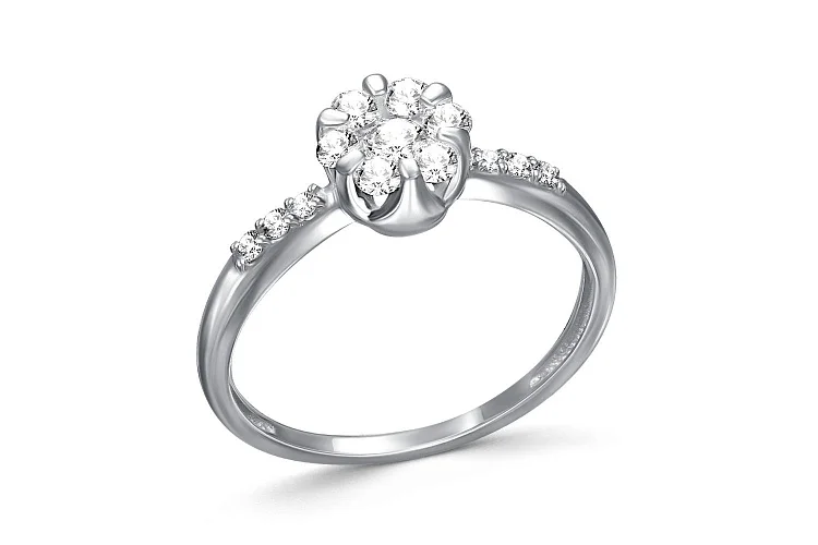 Кольцо Малинка из белого золота с 13 бриллиантами