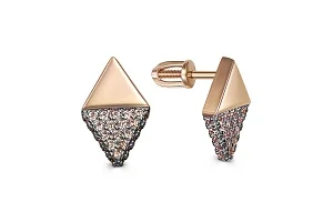 Серьги-пусеты Треугольники из красного золота с 50 фианитами