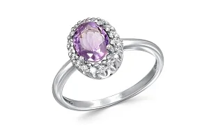 Кольцо из белого золота с аметистом и 18 фианитами
