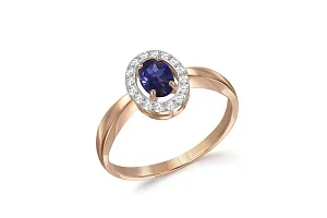 Кольцо из красного золота с сапфиром и 16 бриллиантами