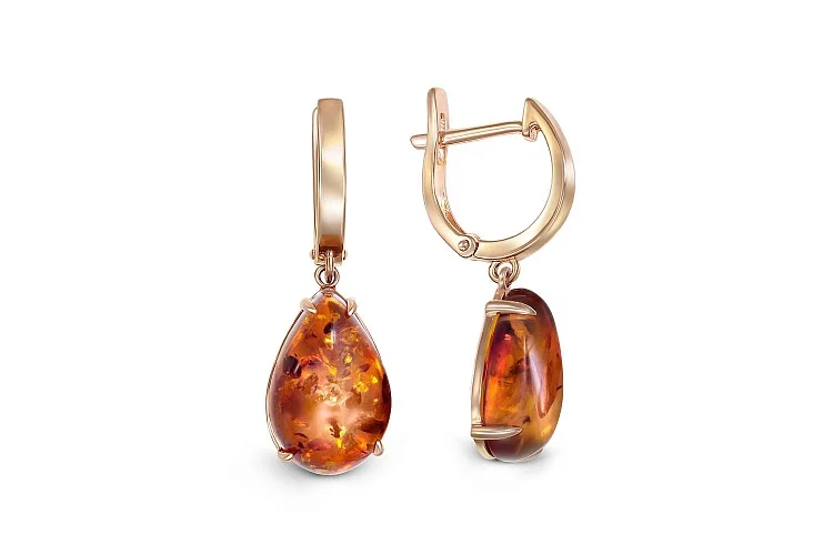 Серьги из красного золота с янтарём