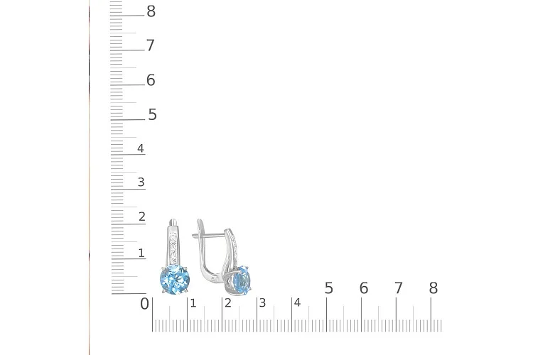 Серьги из белого золота с 2 топазами sky и 8 фианитами