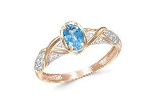 Кольцо из красного золота с топазом swiss и 20 фианитами