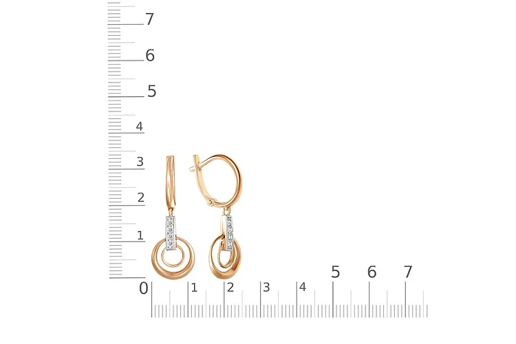 Серьги из красного золота с 8 фианитами