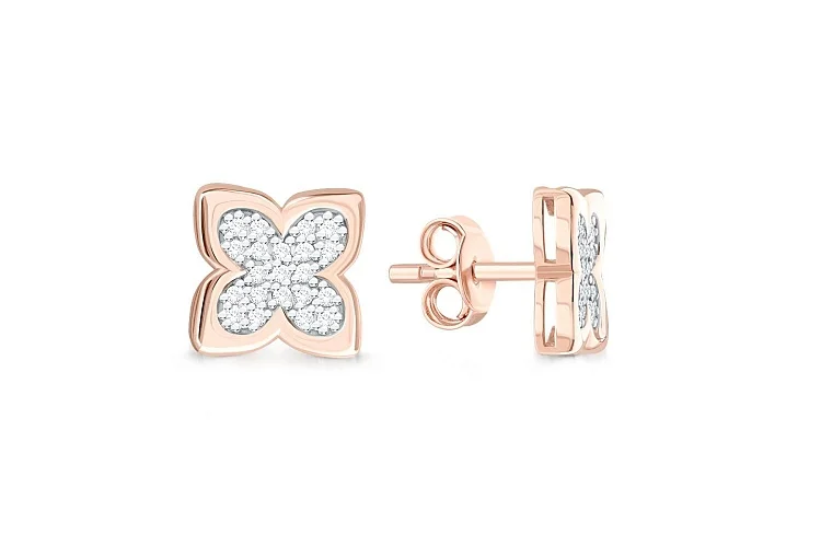 Серьги-пусеты Клевер из красного золота с 42 фианитами