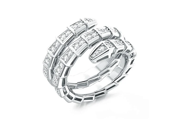 Кольцо Змея из белого золота с 74 бриллиантами