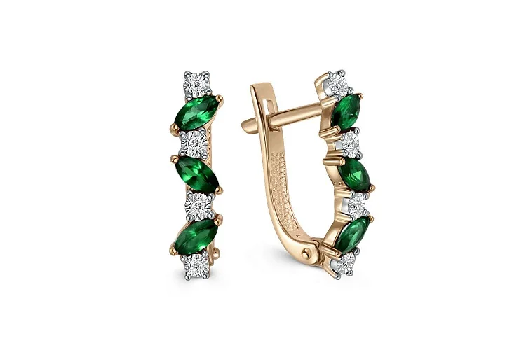 Серьги из жёлтого золота с 6 изумрудами и 8 бриллиантами