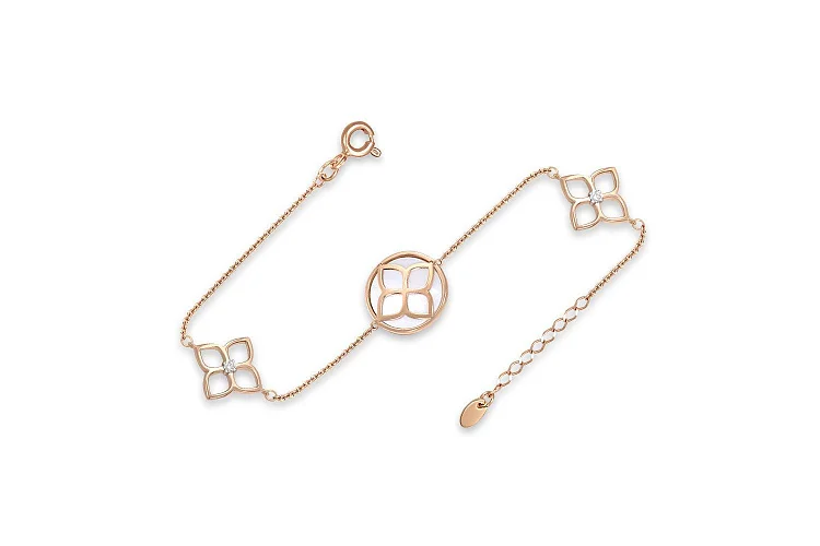 Браслет Клевер из красного золота с перламутром и 2 фианитами