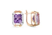 Серьги из красного золота с 2 аметистами и 28 фианитами