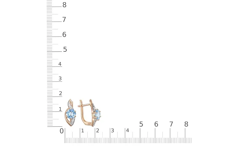 Серьги из красного золота с 2 топазами sky и 12 фианитами