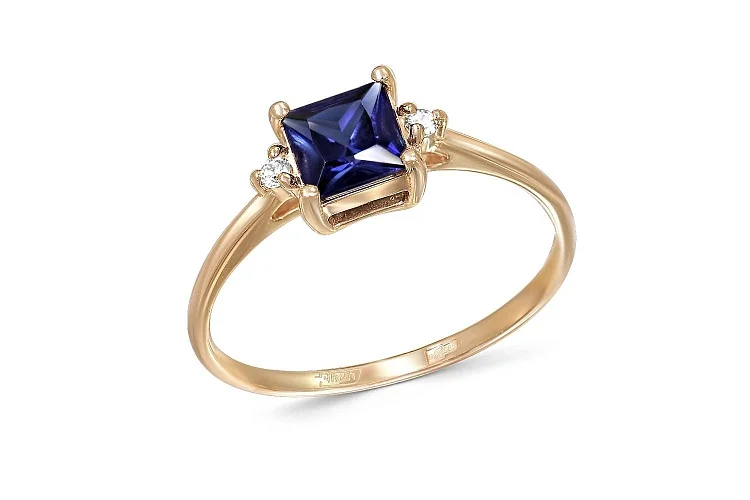 Кольцо из красного золота с сапфиром и 2 бриллиантами