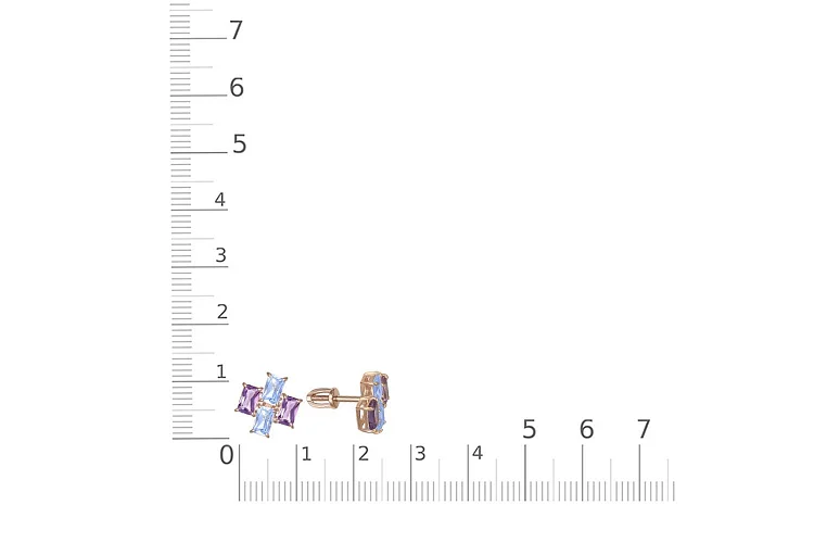 Серьги-пусеты из красного золота с 4 аметистами и 4 топазами sky