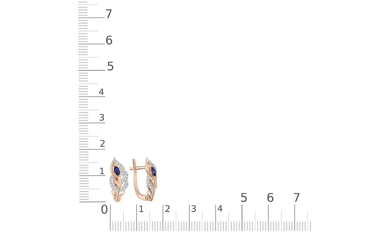 Серьги Веточки из красного золота с 2 корундами и 36 фианитами