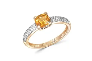 Кольцо из красного золота с цитрином и 50 фианитами