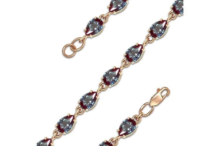 Браслет Дорожка из красного золота с 20 александритами