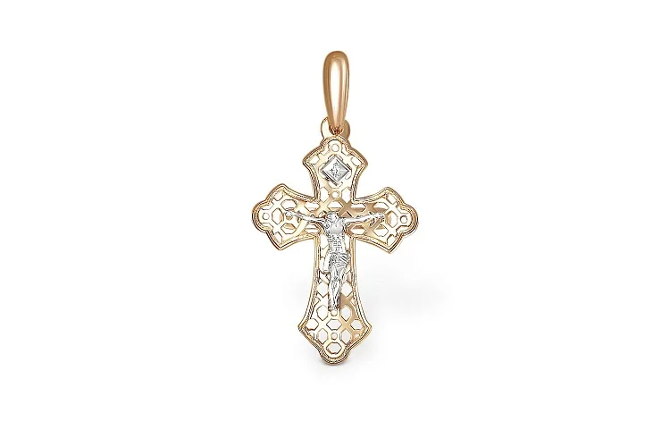 Крест из красного золота с бриллиантом