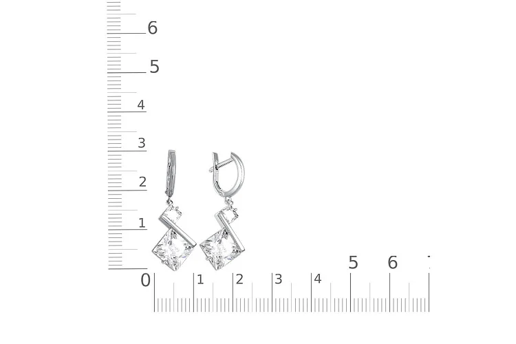 Серьги из белого золота с 4 фианитами