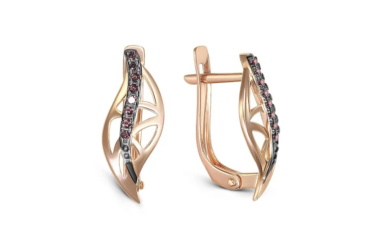 Серьги из красного золота с 16 фианитами