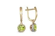 Серьги из жёлтого золота с 2 хризолитами и 30 фианитами