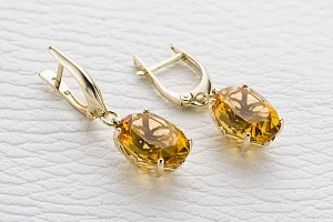 Серьги из жёлтого золота с 2 цитринами