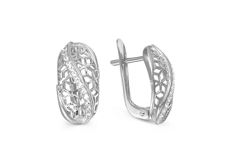 Серьги из белого золота с 26 фианитами