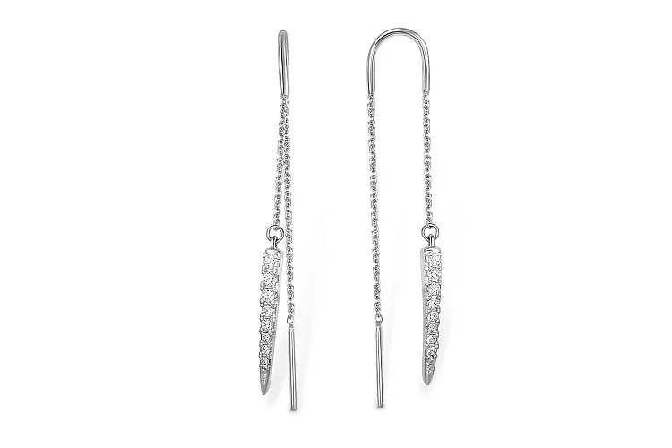 Серьги-продёвки Дорожки из белого золота с 16 фианитами